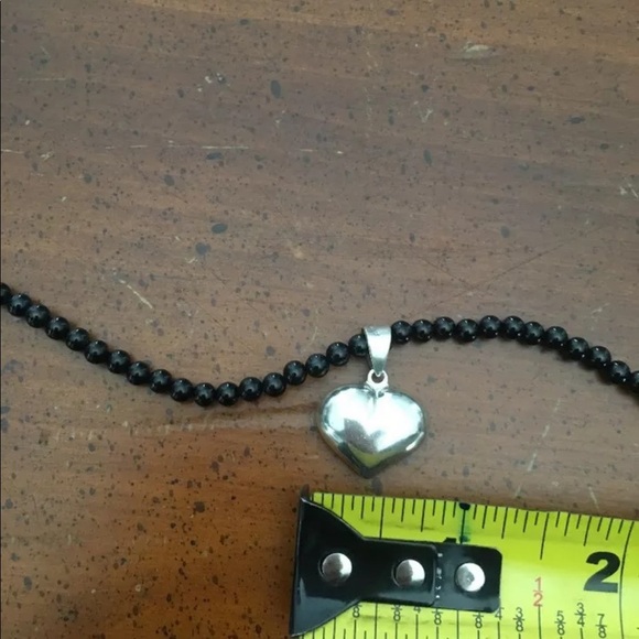 Vintage Black Beaded Necklace with Silver Heart Pendant - Picture 5 of 6